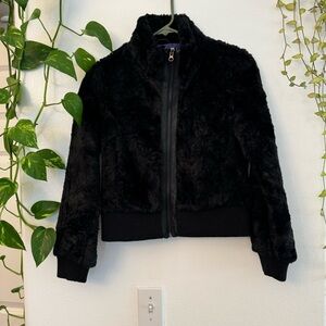 COFFEE SHOP KIDS Girls black faux fur jacket front Zip Size 10
